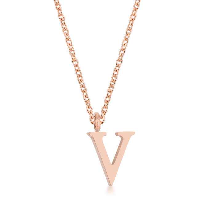 Elaina Stainless Steel V Initial Necklace