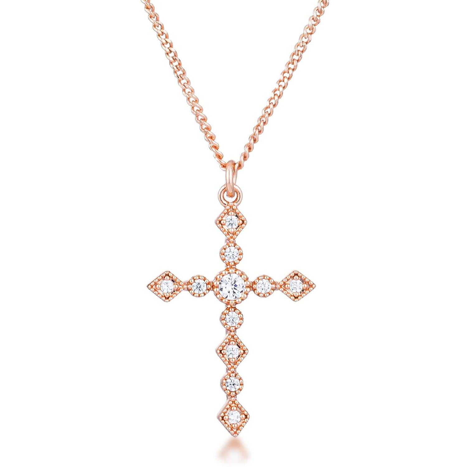 Dainty Art Deco Plated CZ Cross Pendant