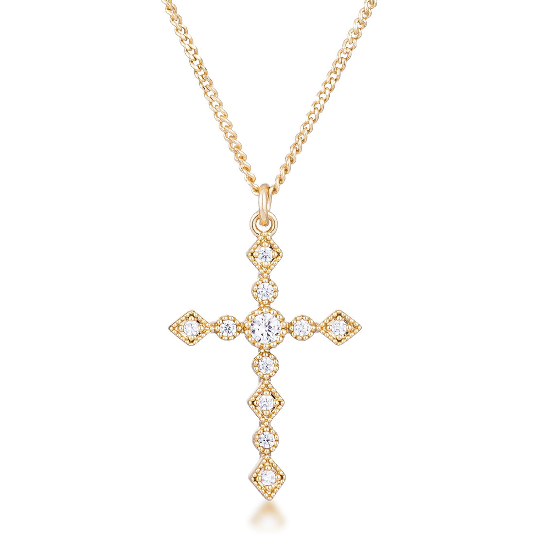 Dainty Art Deco Plated CZ Cross Pendant by Avera Group
