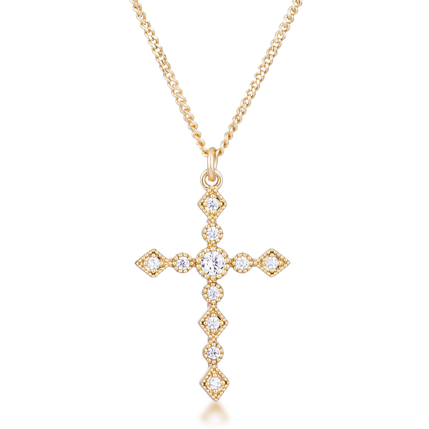 Dainty Art Deco Plated CZ Cross Pendant by Avera Group