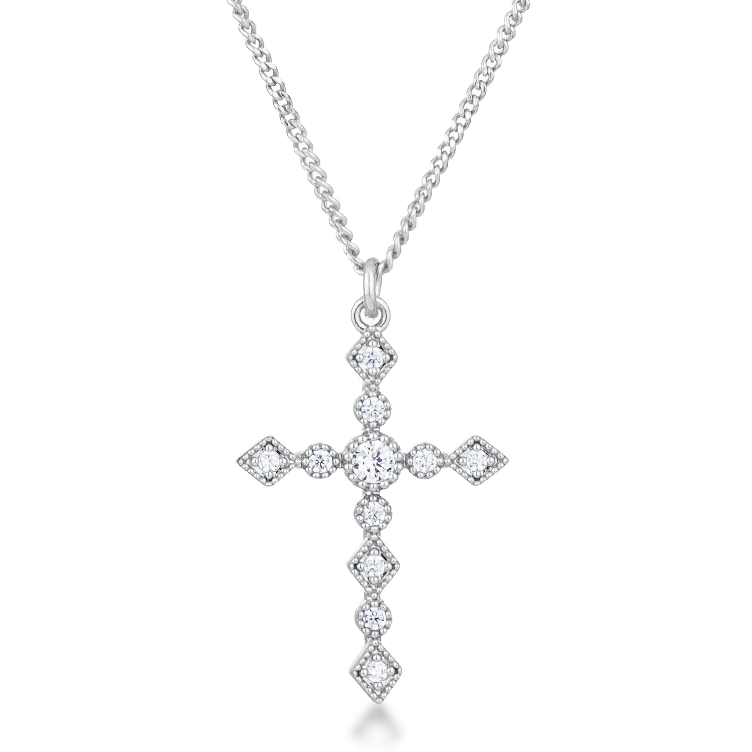 Dainty Art Deco Plated CZ Cross Pendant by Avera Group