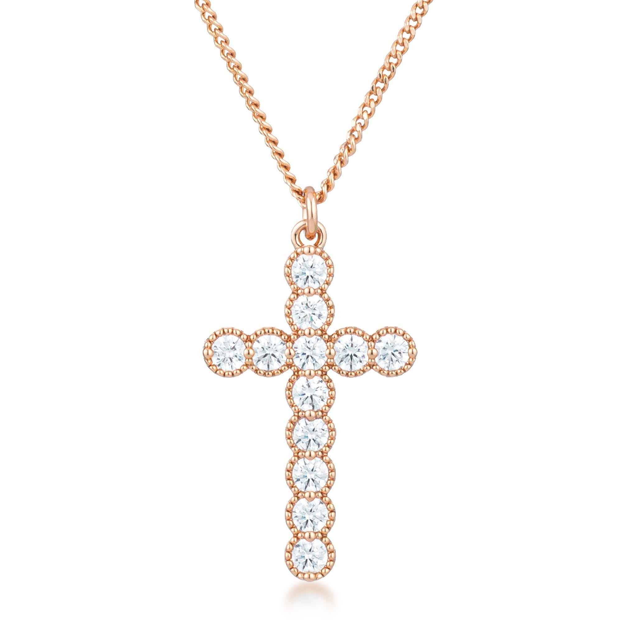 Micro Beaded Plated CZ Cross Pendant