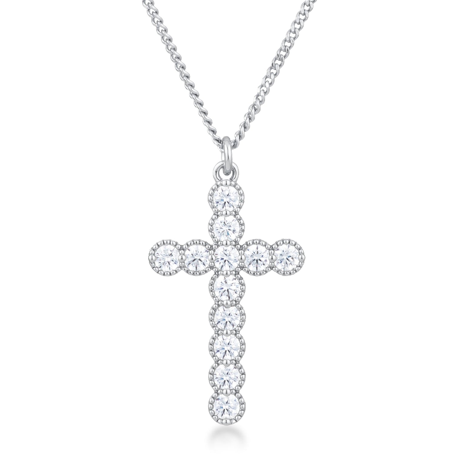 Micro Beaded Plated CZ Cross Pendant by Avera Group