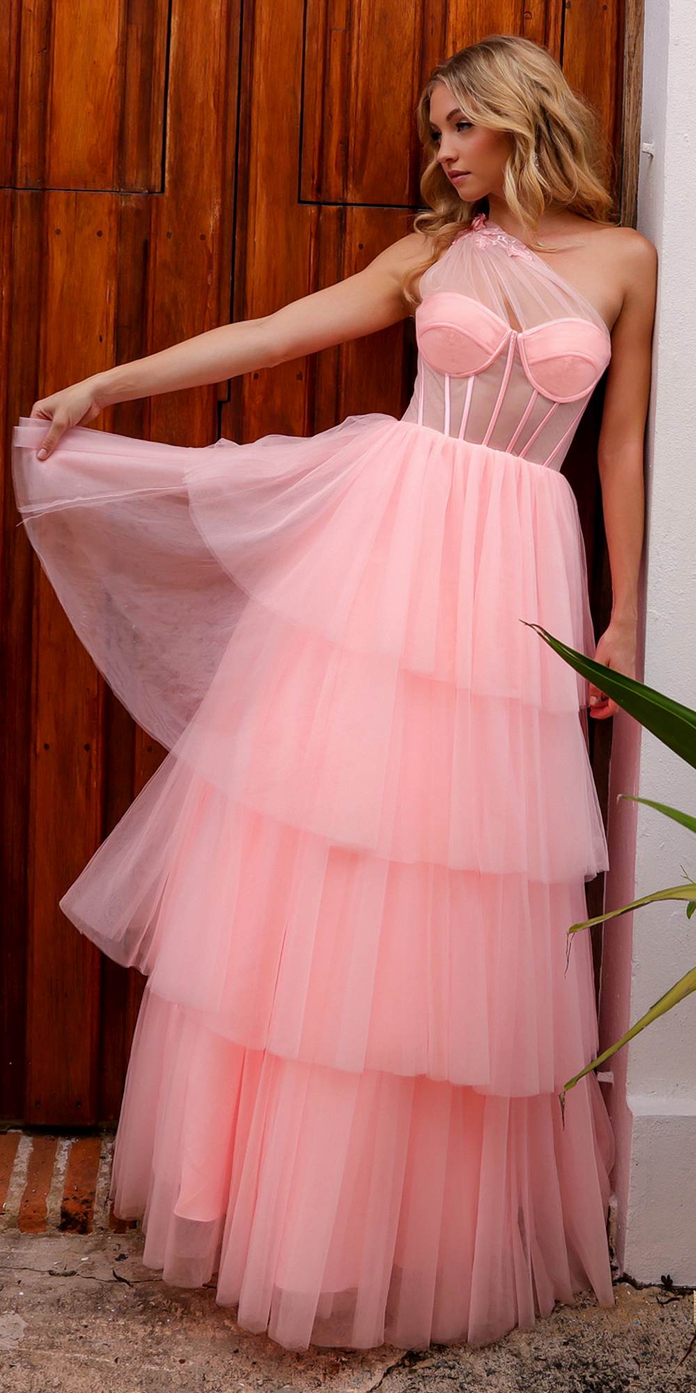 Nox Anabel P1400 Long Tiered Tulle Skirt Corset A-Line Ball Gown by DiscountDressShop