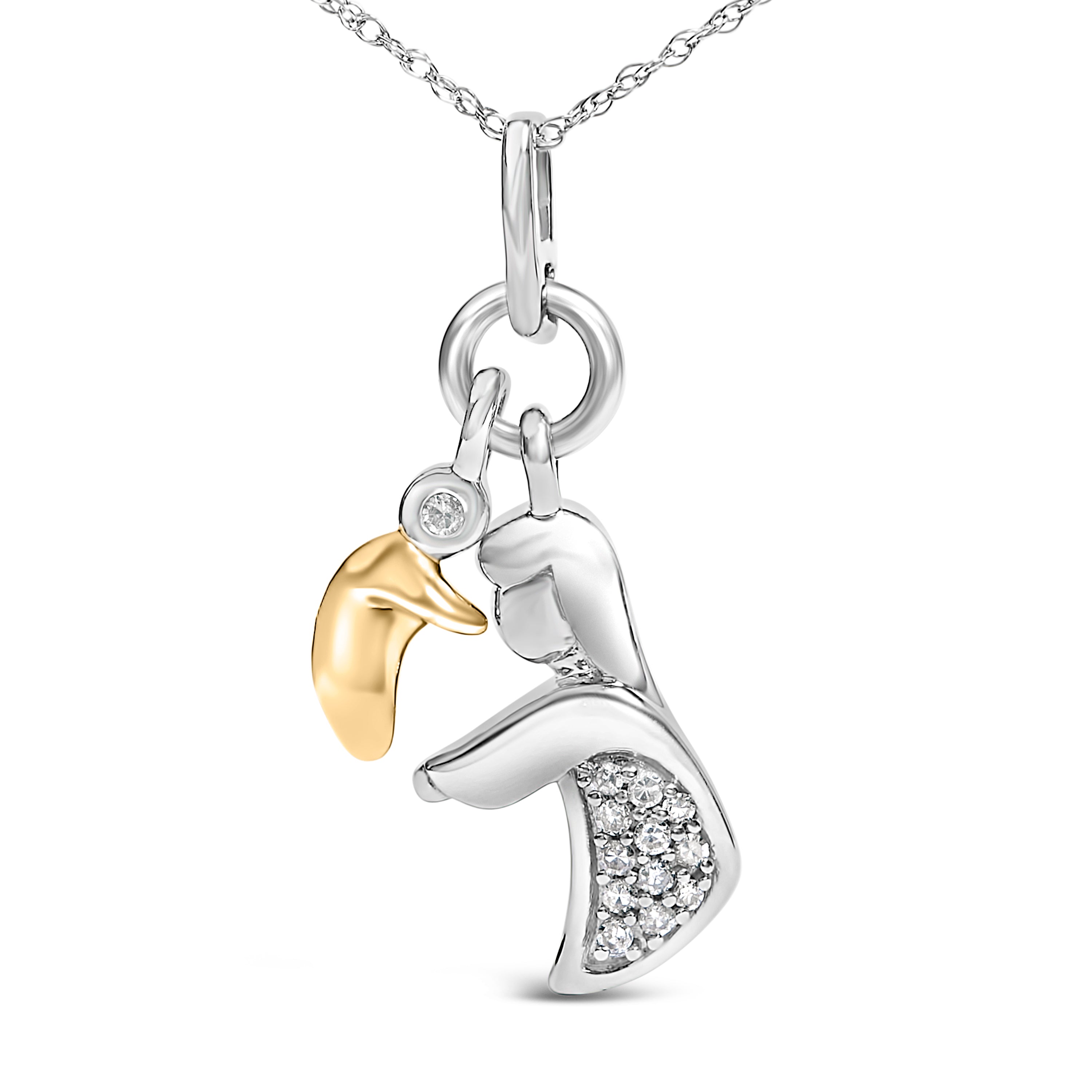 14K Yellow Gold Plated Sterling Silver Diamond Accent Mom and Child Pendant Necklace  DestGlow