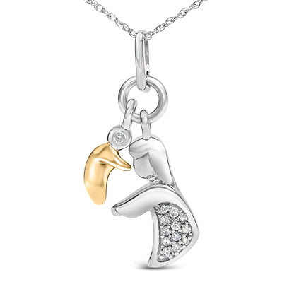 14K Yellow Gold Plated Sterling Silver Diamond Accent Mom and Child Pendant Necklace  DestGlow