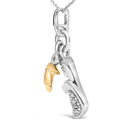 14K Yellow Gold Plated Sterling Silver Diamond Accent Mom and Child Pendant Necklace  DestGlow
