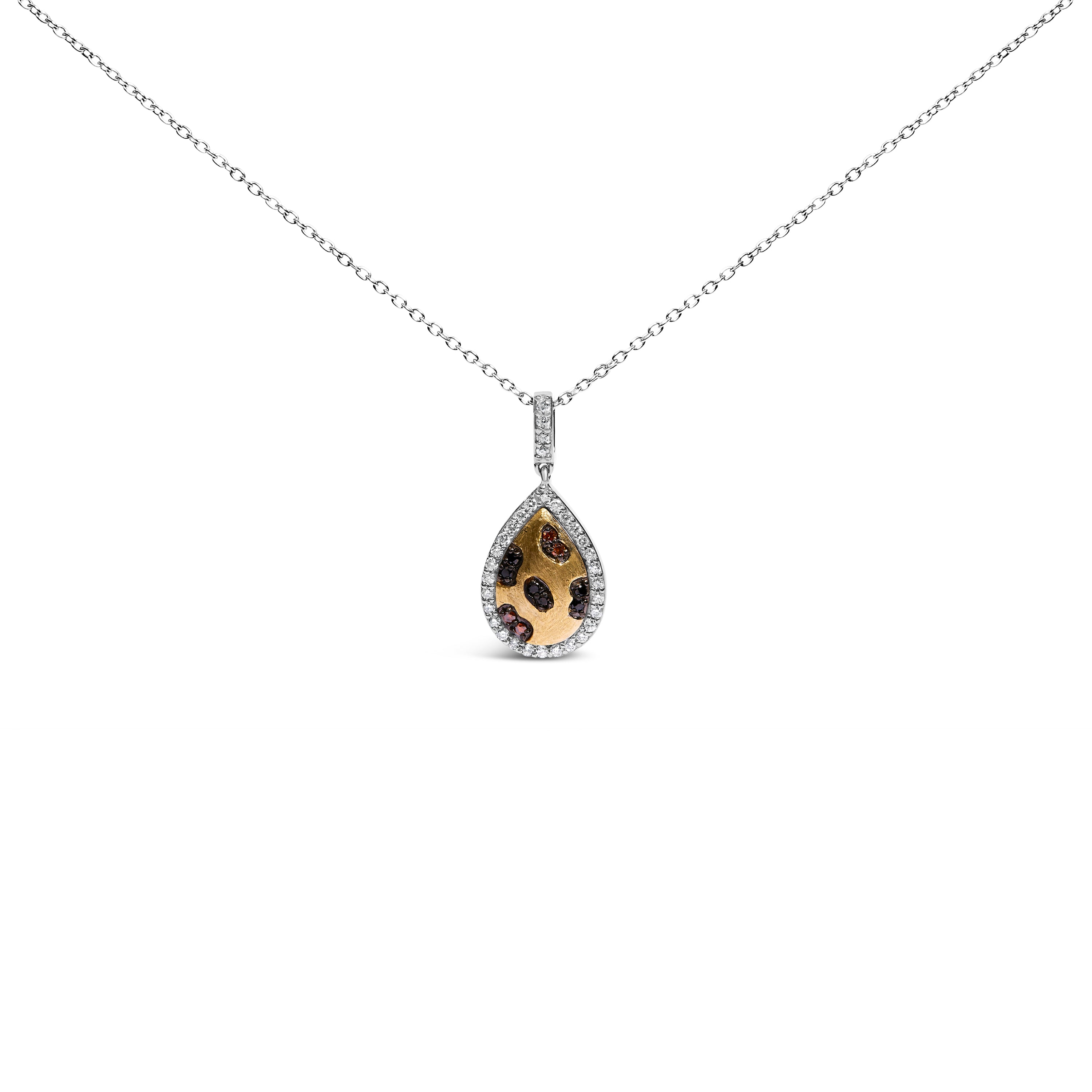 10K Yellow Gold Plated Sterling Silver Mixed Color Diamond Accent Pear Halo Pendant Necklace  DestGlow