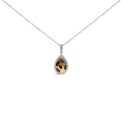 10K Yellow Gold Plated Sterling Silver Mixed Color Diamond Accent Pear Halo Pendant Necklace  DestGlow