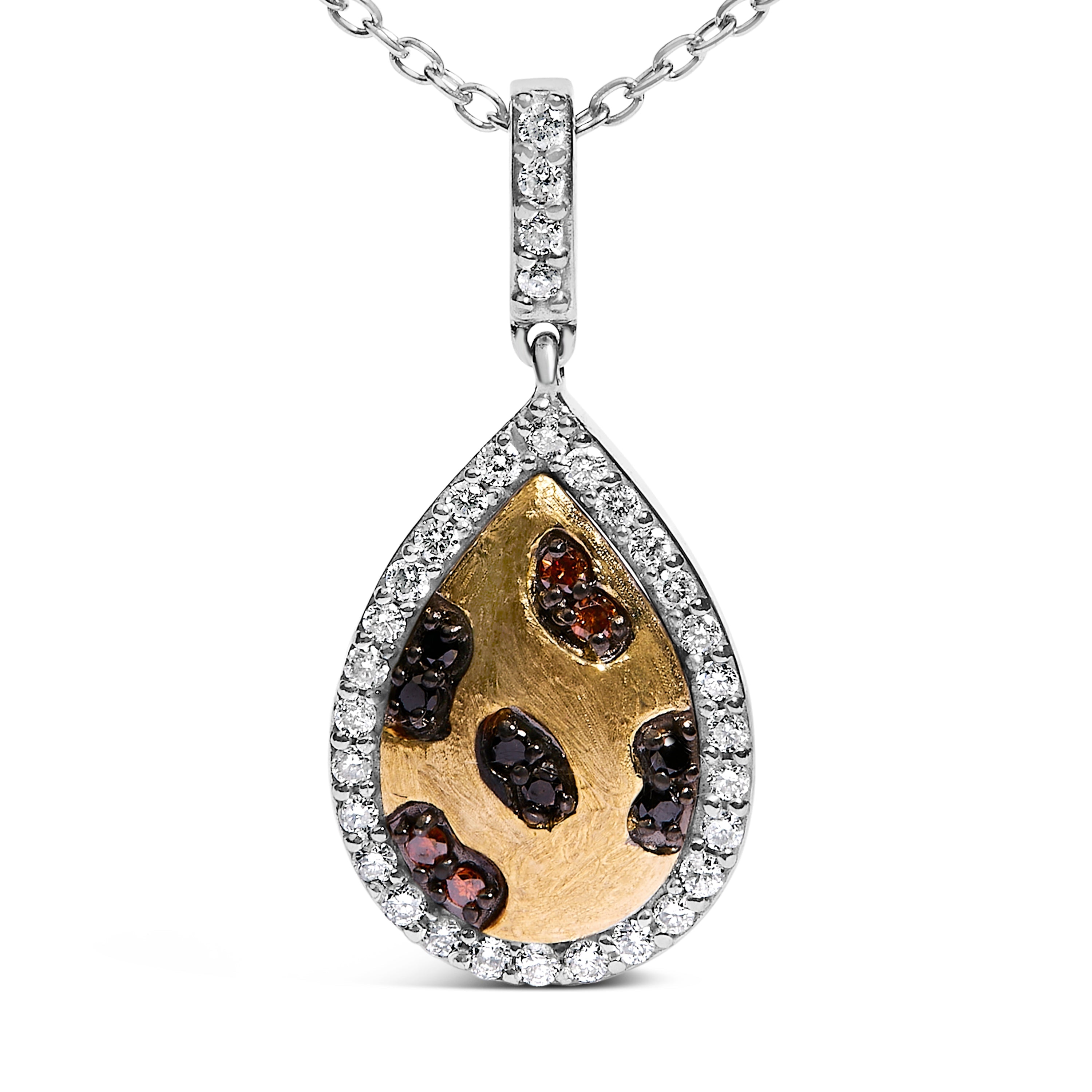 10K Yellow Gold Plated Sterling Silver Mixed Color Diamond Accent Pear Halo Pendant Necklace  DestGlow