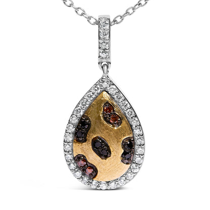 10K Yellow Gold Plated Sterling Silver Mixed Color Diamond Accent Pear Halo Pendant Necklace  DestGlow