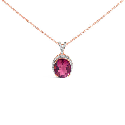 14K Rose Gold Vermeil Sterling Silver 1/5 Cttw Diamond Pink Quartz Oval Pendant Necklace by Bids.com