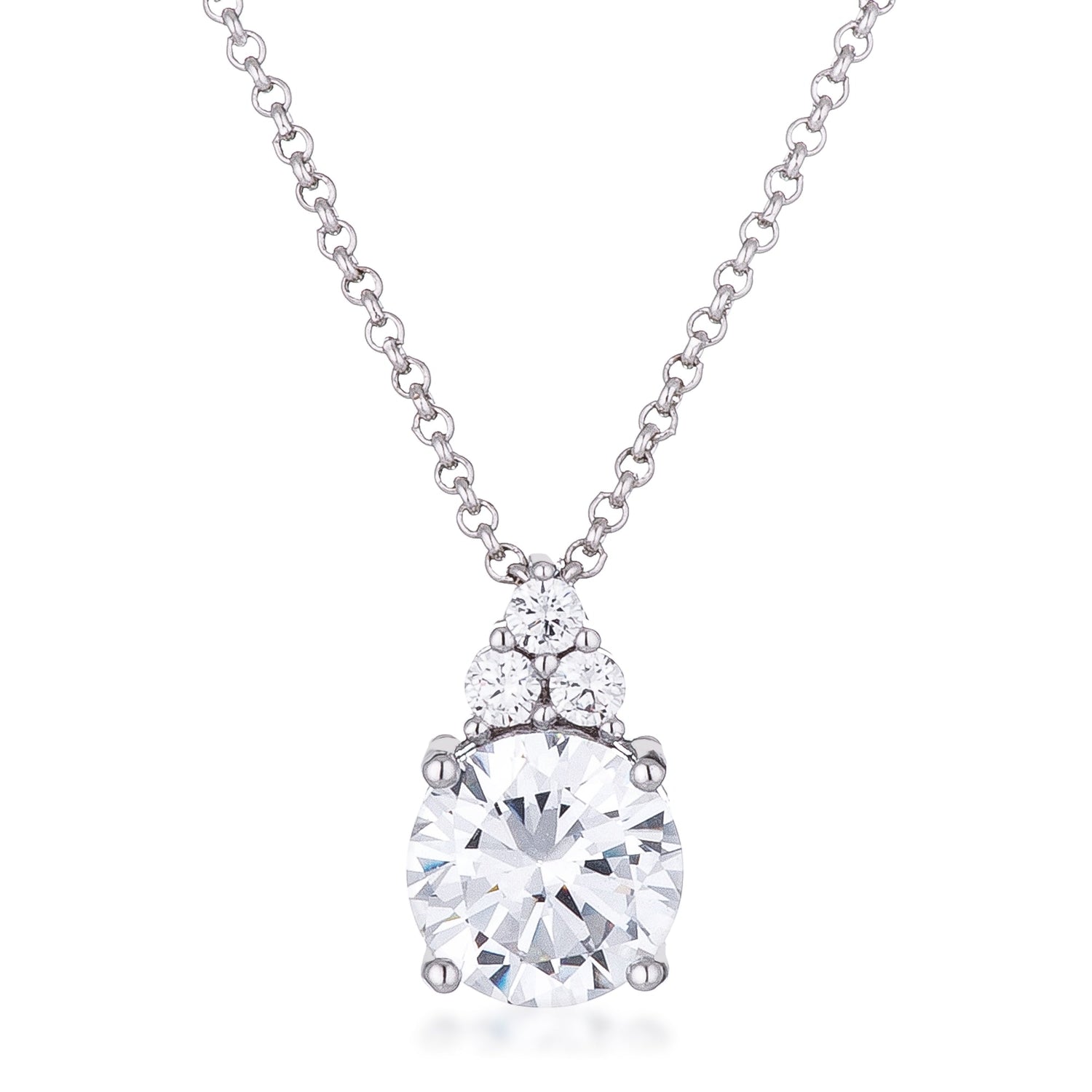 Avera Simple Plated 9mm Cubic Zirconia Pendant Necklace