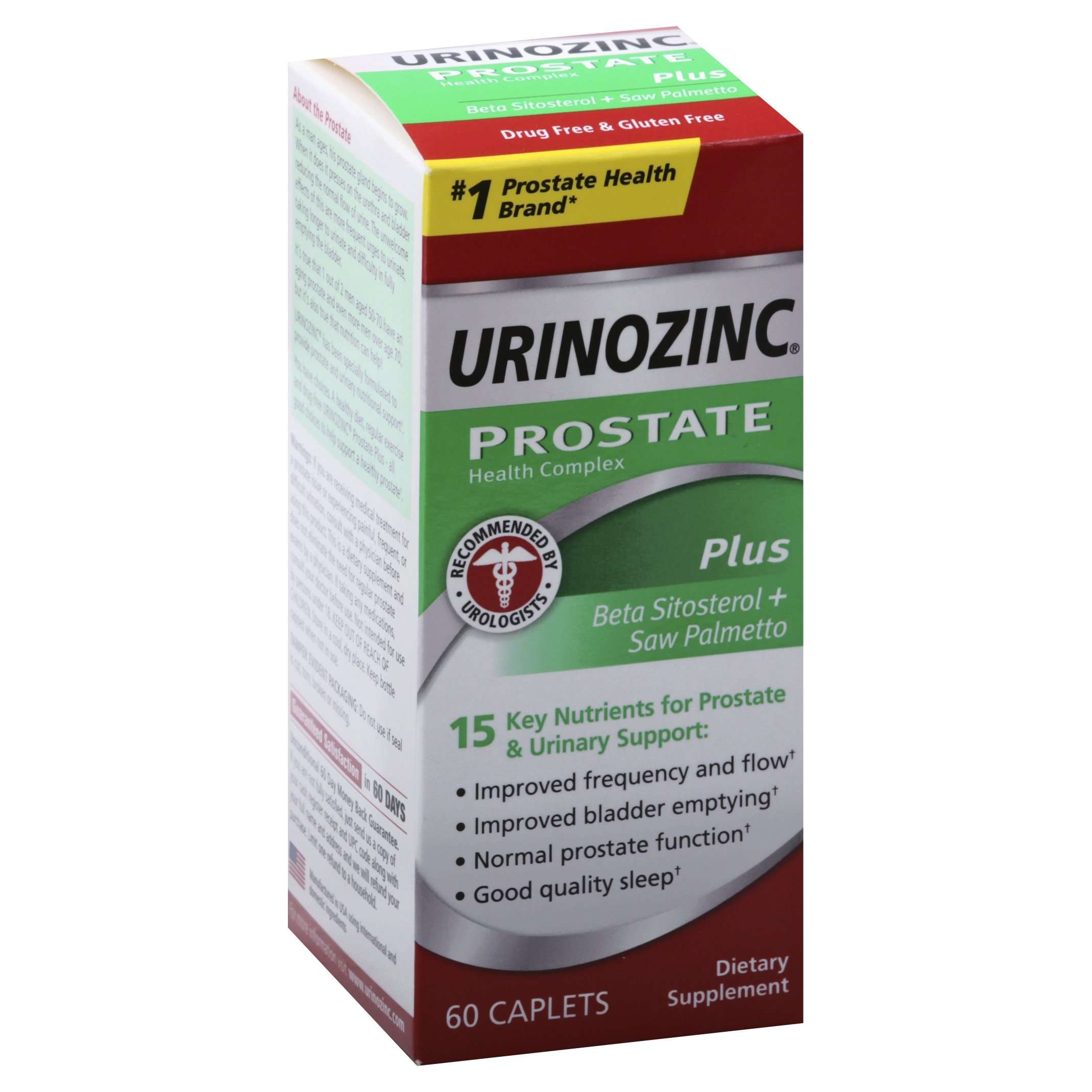 Urinozinc Prostate Plus with Beta-Sitosterol &amp; Saw Palmetto – 60 Caplets by Pasteur Pharmacy