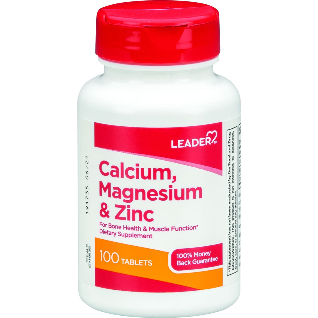 Leader Calcium Magnesium &amp; Zinc Dietary Supplement Tablets 100 ea by Pasteur Pharmacy