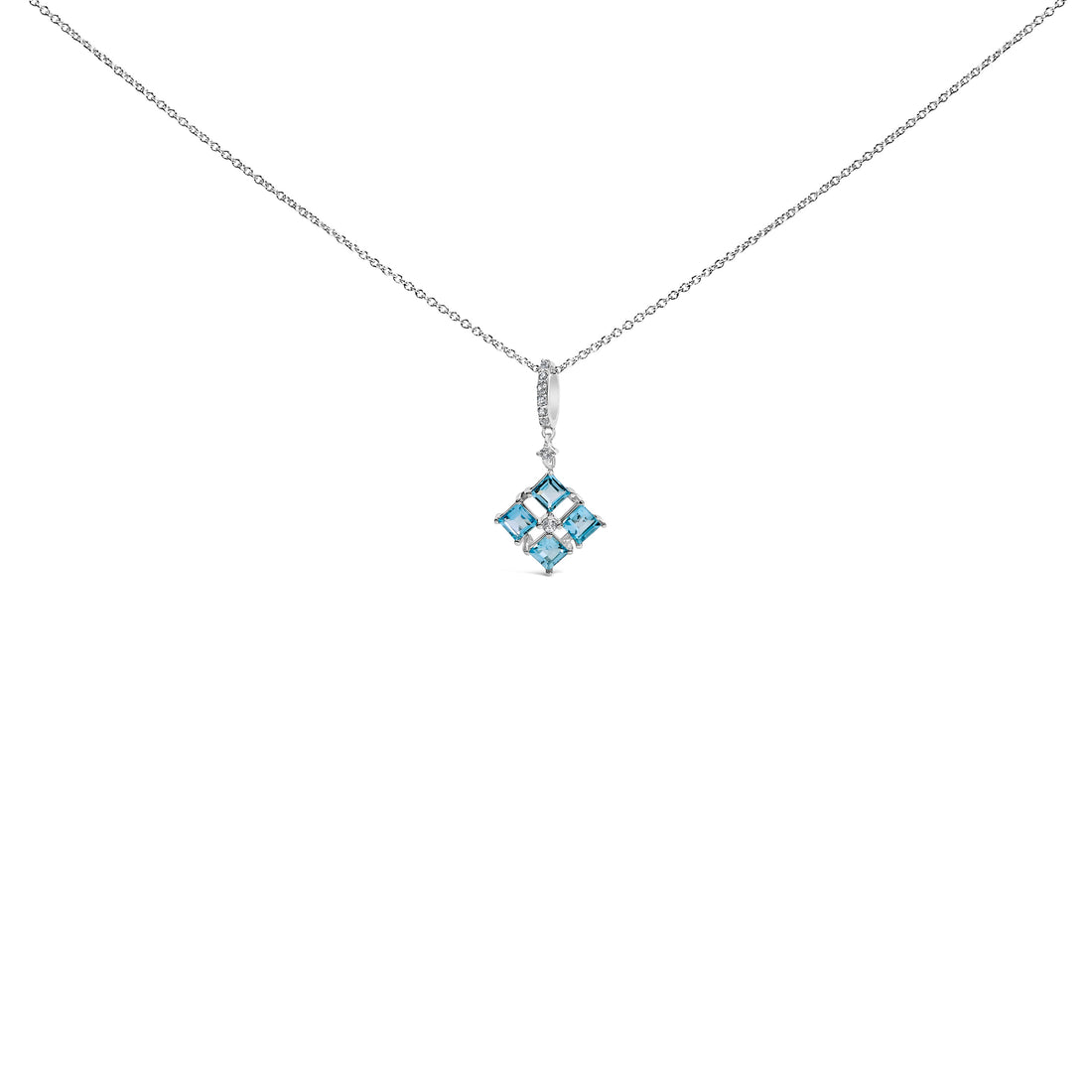 Sterling Silver Blue Topaz and White Sapphire Square Motif Pendant Necklace 18 Inch by Bids.com