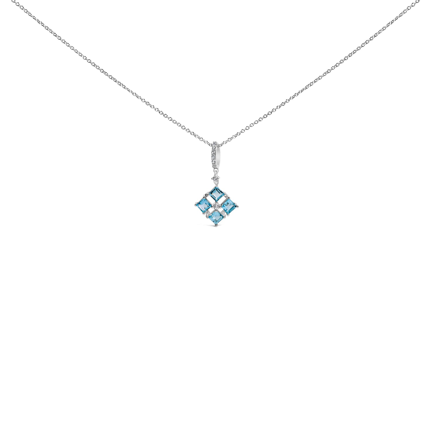 Sterling Silver Blue Topaz and White Sapphire Square Motif Pendant Necklace 18 Inch by Bids.com