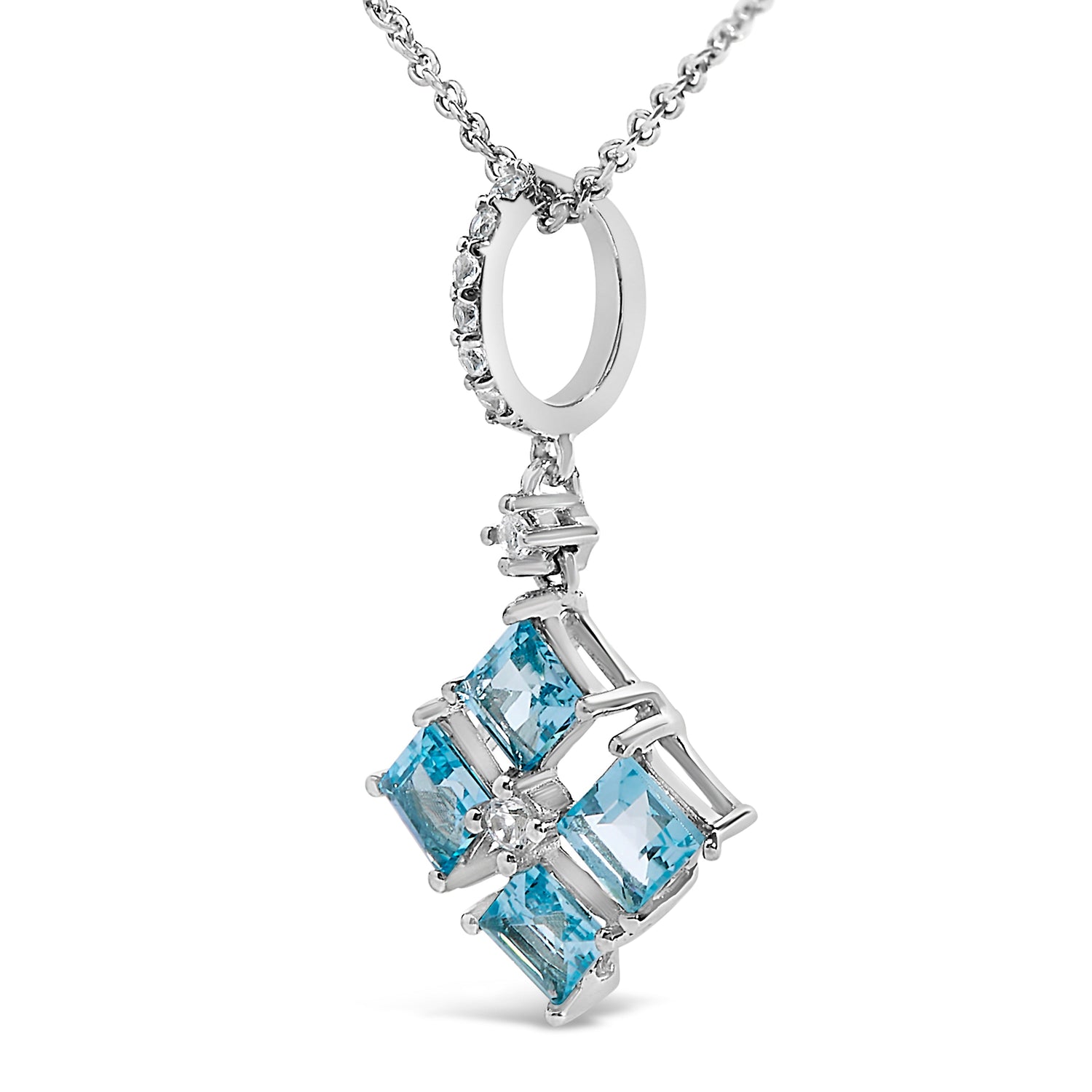Sterling Silver Blue Topaz and White Sapphire Square Motif Pendant Necklace 18 Inch by Bids.com