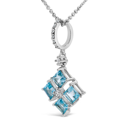 Sterling Silver Blue Topaz and White Sapphire Square Motif Pendant Necklace 18 Inch by Bids.com