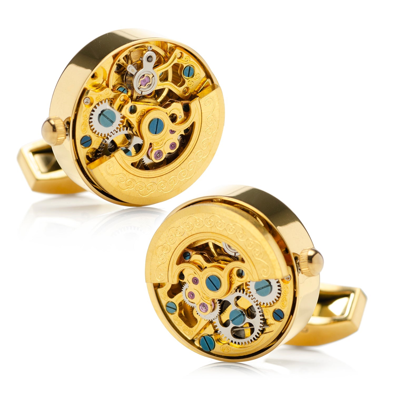 Gold on Gold Kinetic Watch Movement Cufflinks by Cufflinks.com