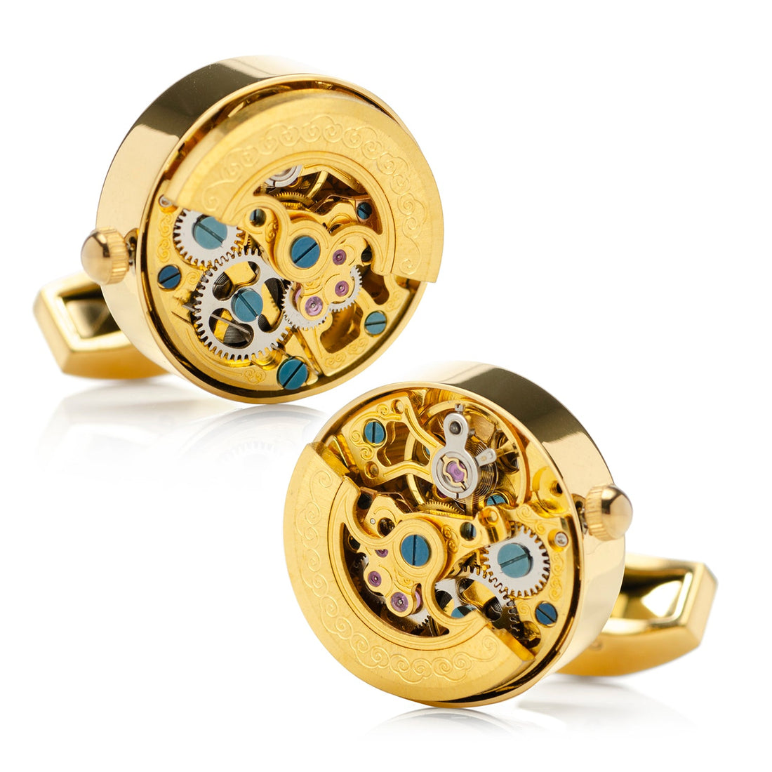 Gold on Gold Kinetic Watch Movement Cufflinks by Cufflinks.com