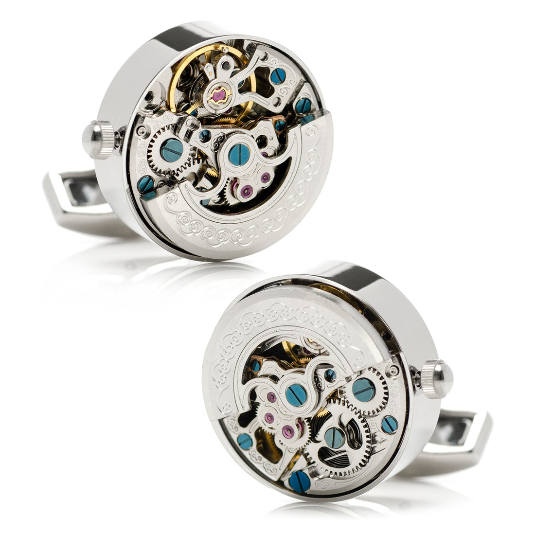 Silver Stainless Steel Kinetic Watch Movement Cufflinks by Cufflinks.com