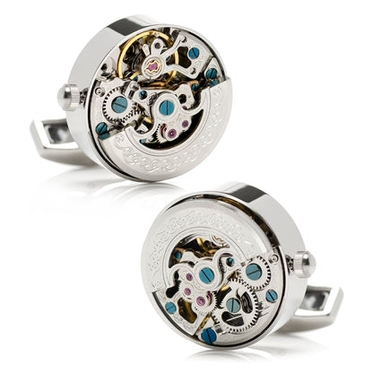 Silver Stainless Steel Kinetic Watch Movement Cufflinks by Cufflinks.com
