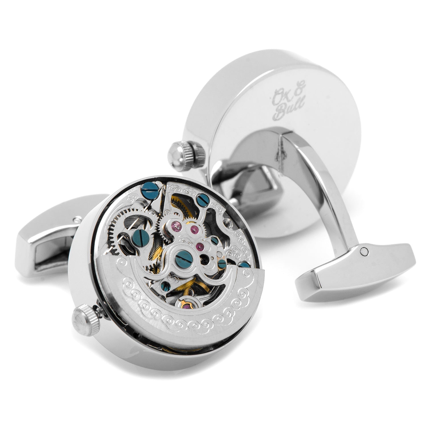 Silver Stainless Steel Kinetic Watch Movement Cufflinks by Cufflinks.com