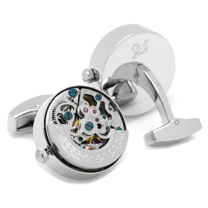 Silver Stainless Steel Kinetic Watch Movement Cufflinks by Cufflinks.com