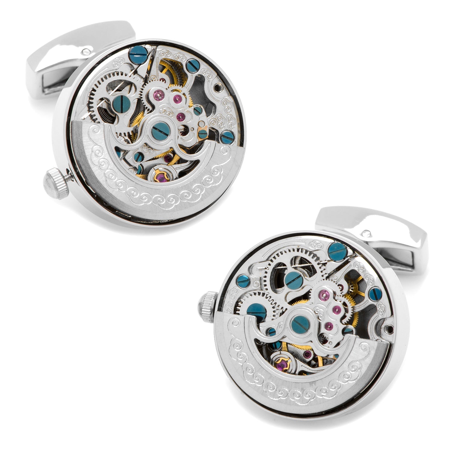 Silver Stainless Steel Kinetic Watch Movement Cufflinks by Cufflinks.com