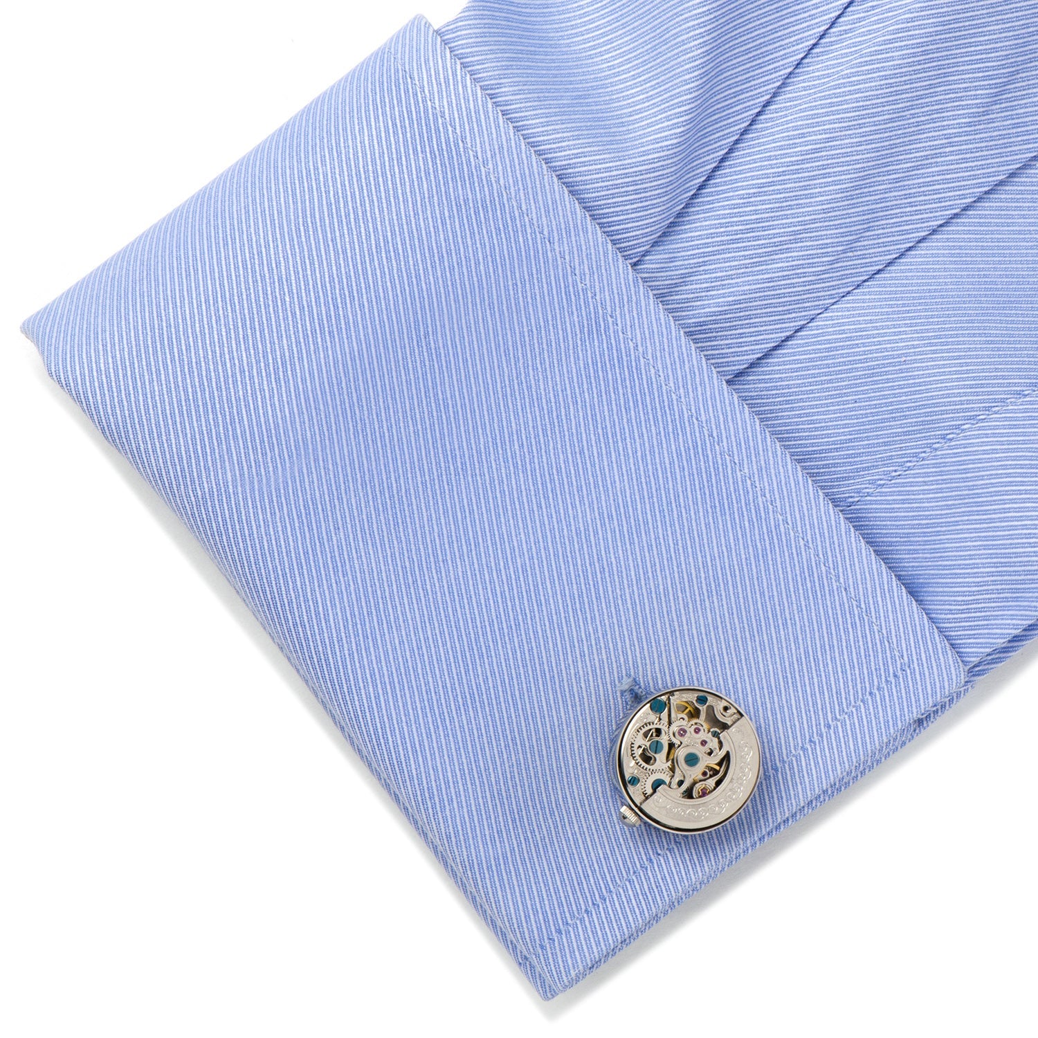 Silver Stainless Steel Kinetic Watch Movement Cufflinks by Cufflinks.com