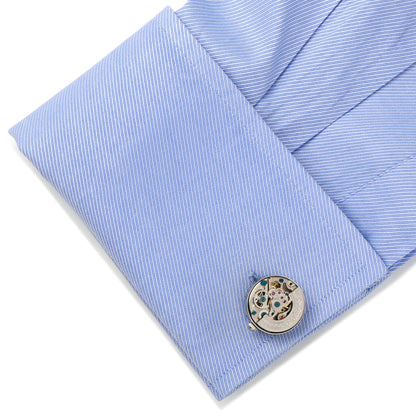 Silver Stainless Steel Kinetic Watch Movement Cufflinks by Cufflinks.com