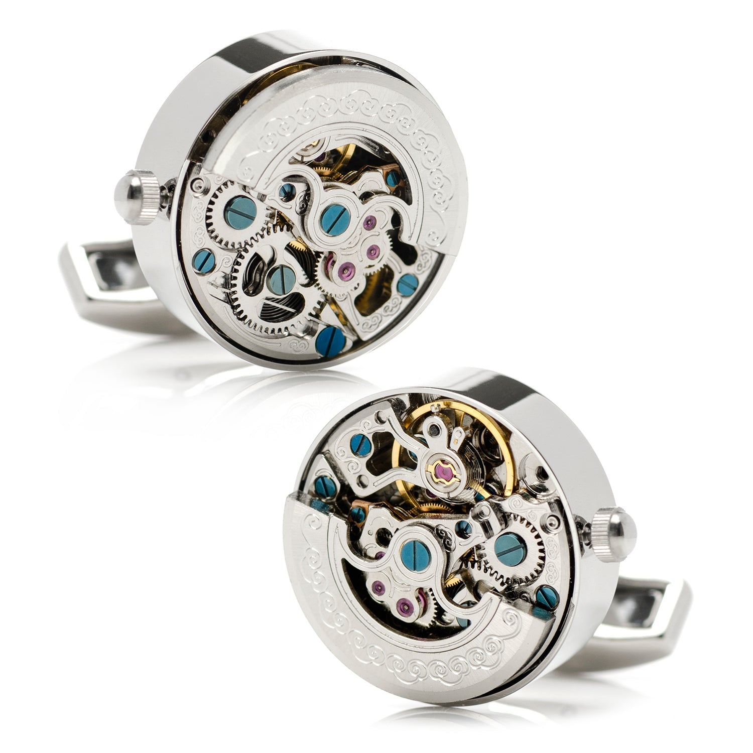 Silver Stainless Steel Kinetic Watch Movement Cufflinks by Cufflinks.com