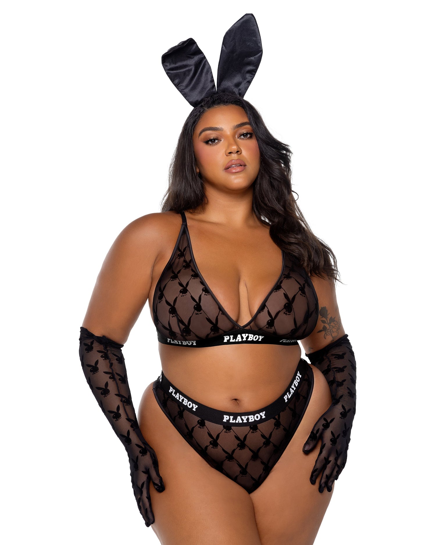 Playboy Flocked Bunny Bralette 2pc Set 