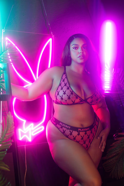 Playboy Flocked Bunny Bralette 2pc Set 