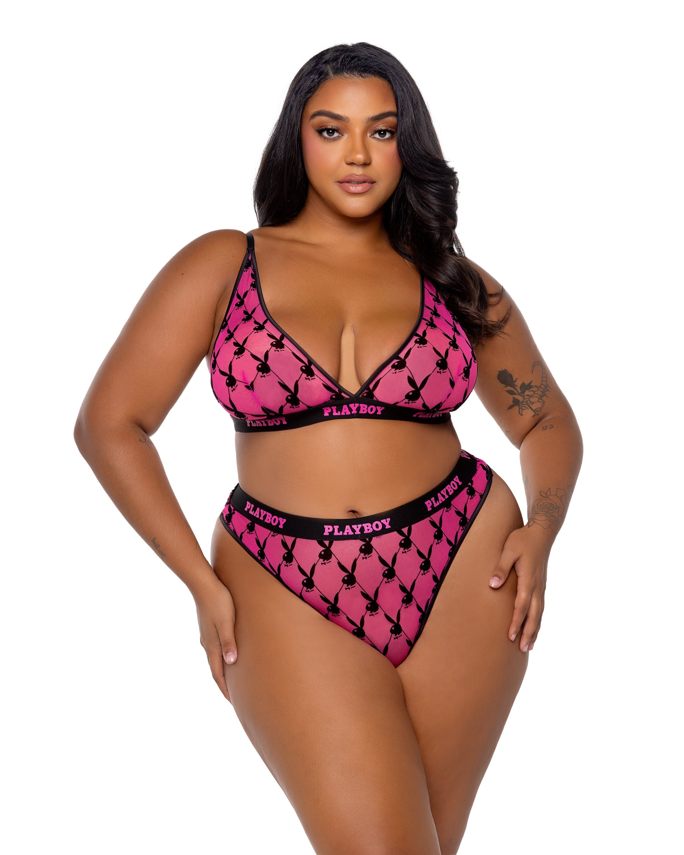 Playboy Flocked Bunny Bralette 2pc Set 