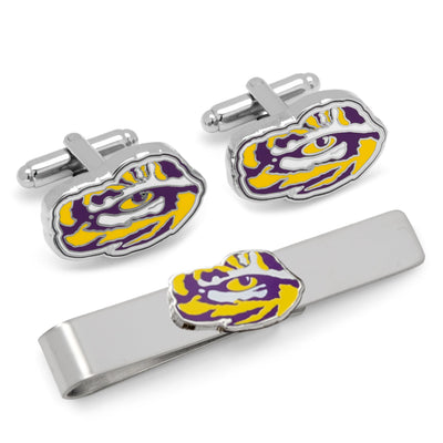 NCAA LSU Tiger's Eye Cufflinks and Tie Bar Gift Set