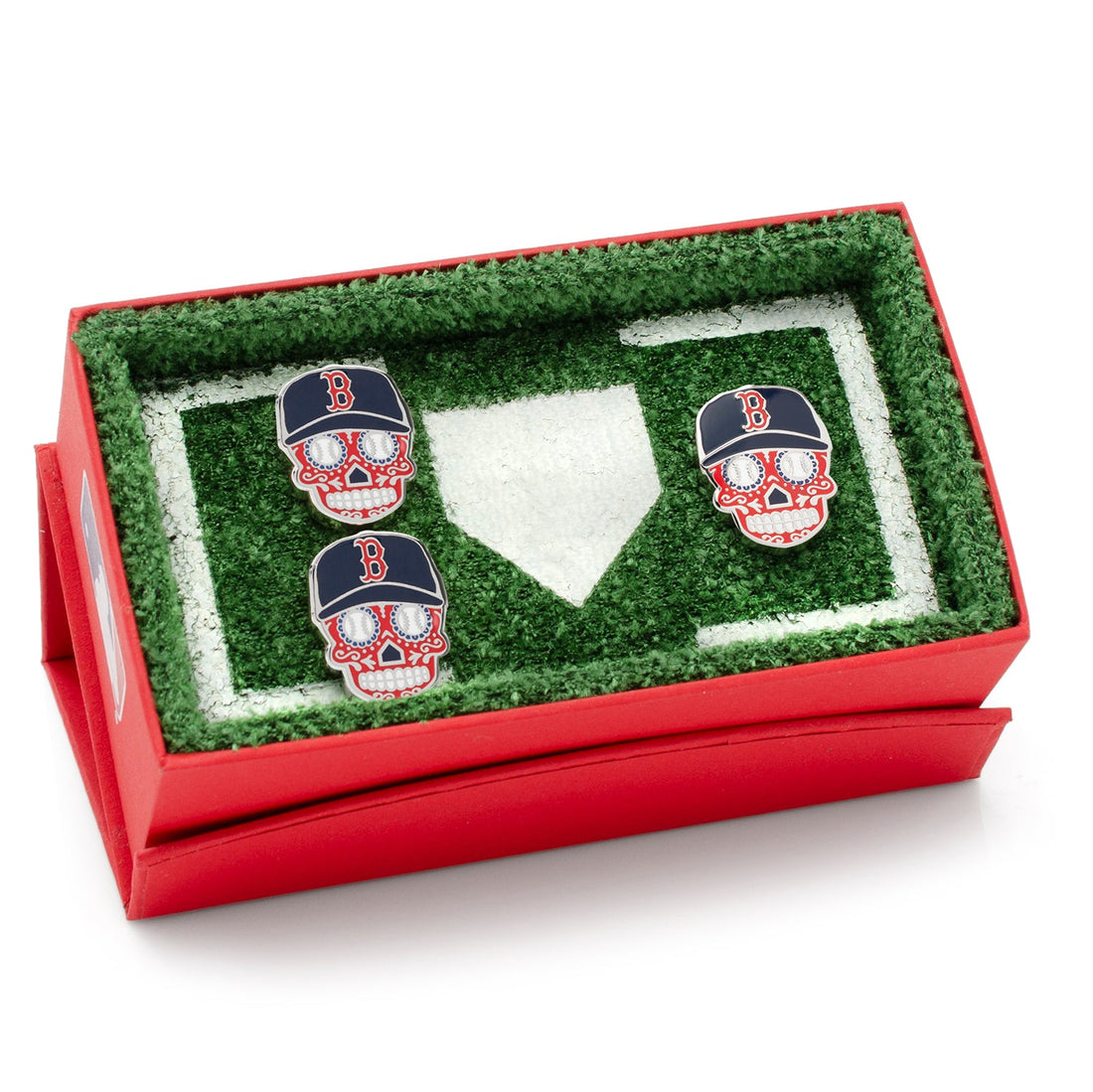 MLB Boston Red Sox Sugar Skull Cufflinks &amp; Lapel Pin Gift Set