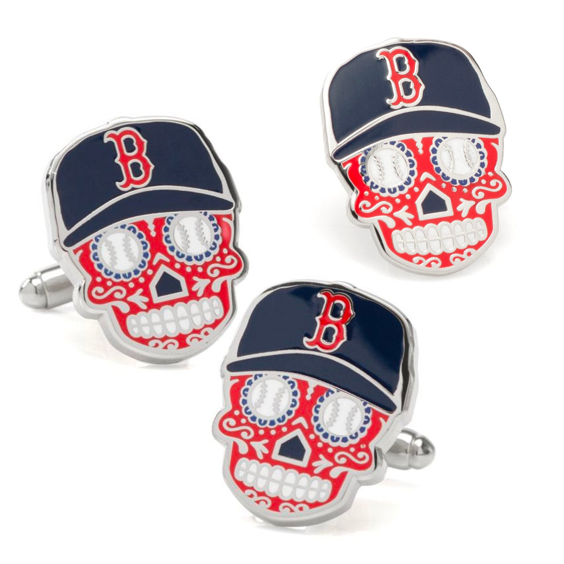 MLB Boston Red Sox Sugar Skull Cufflinks &amp; Lapel Pin Gift Set