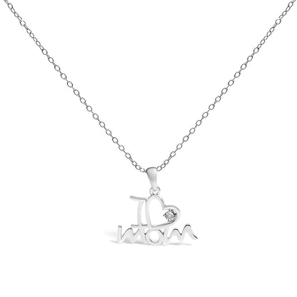 .925 Sterling Silver Diamond Accent "I Love Mom" Heart Pendant Necklace (J-K Color, I2-I3 Clarity) - 18" Inches  DestGlow