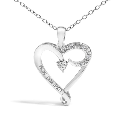.925 Sterling Silver Diamond Accent "I LOVE YOU MOM" Heart Pendant Necklace (J-K Color, I2-I3 Clarity) - 18" Inches  DestGlow
