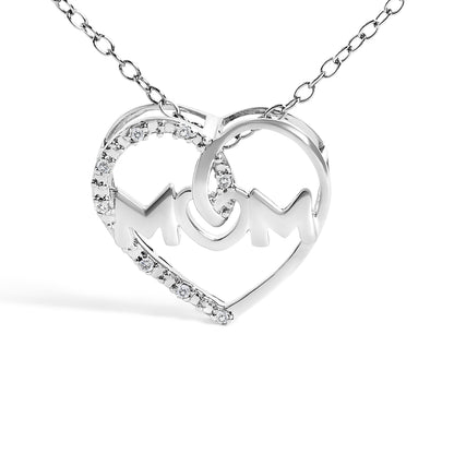 .925 Sterling Silver Diamond Accent MOM Heart Pendant Necklace (J-K Color, I2-I3 Clarity) - 18" Inches  DestGlow