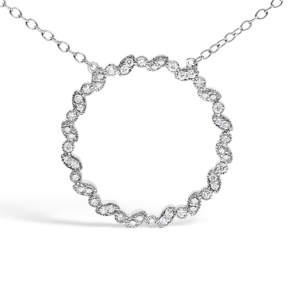 .925 Sterling Silver 1/7 Cttw Lab Grown Diamond Beaded Love Circle Pendant Necklace - Size 18 Inches by Bids.com