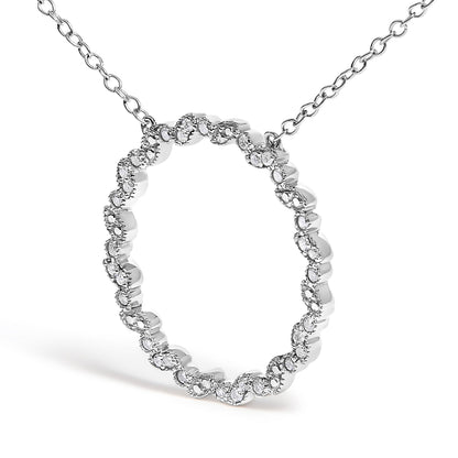 .925 Sterling Silver 1/7 Cttw Lab Grown Diamond Beaded Love Circle Pendant Necklace - Size 18 Inches by Bids.com