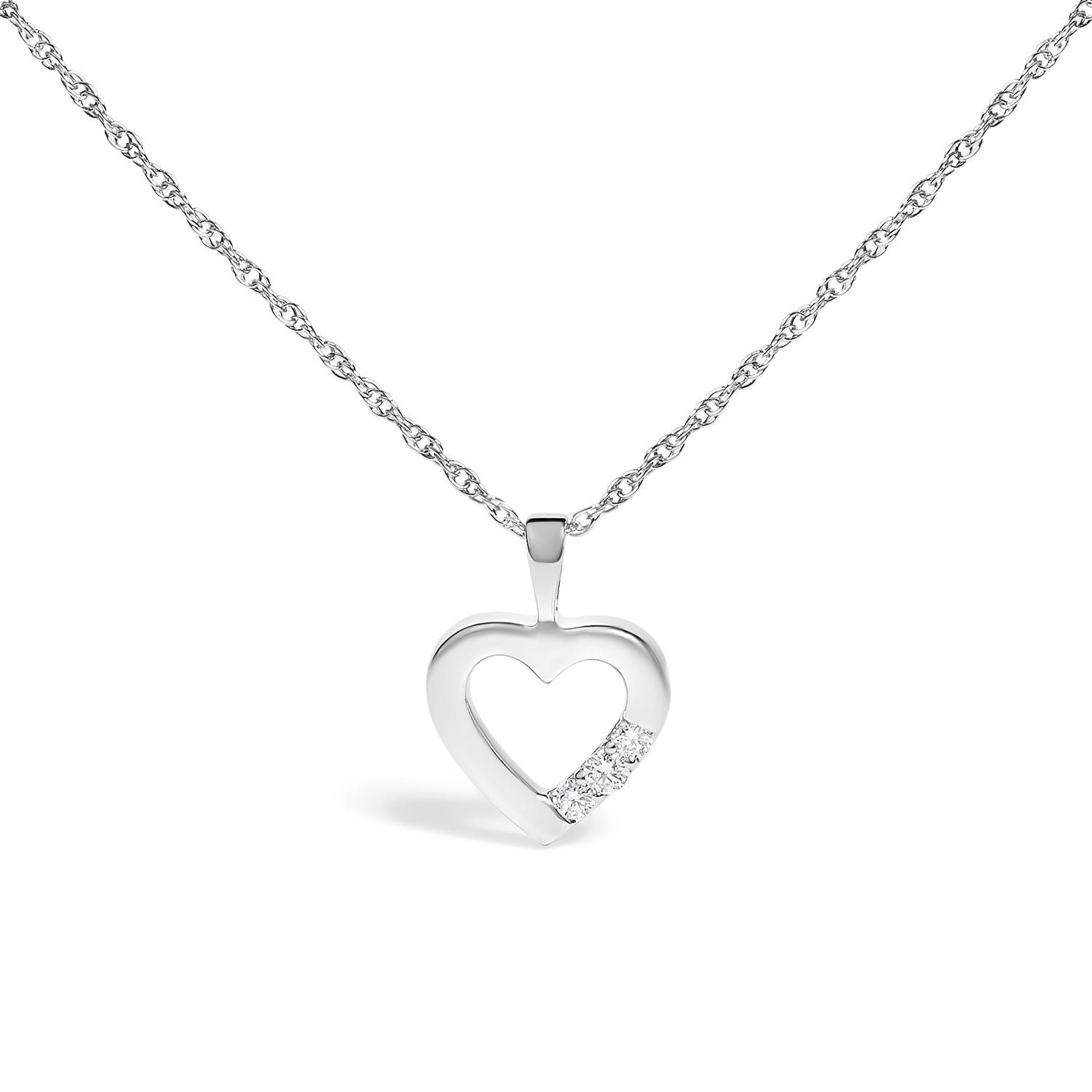 .925 Sterling Silver Lab Grown Diamond 1/4 Cttw Three Stone Heart Pendant Necklace - 18" Inches by Bids.com