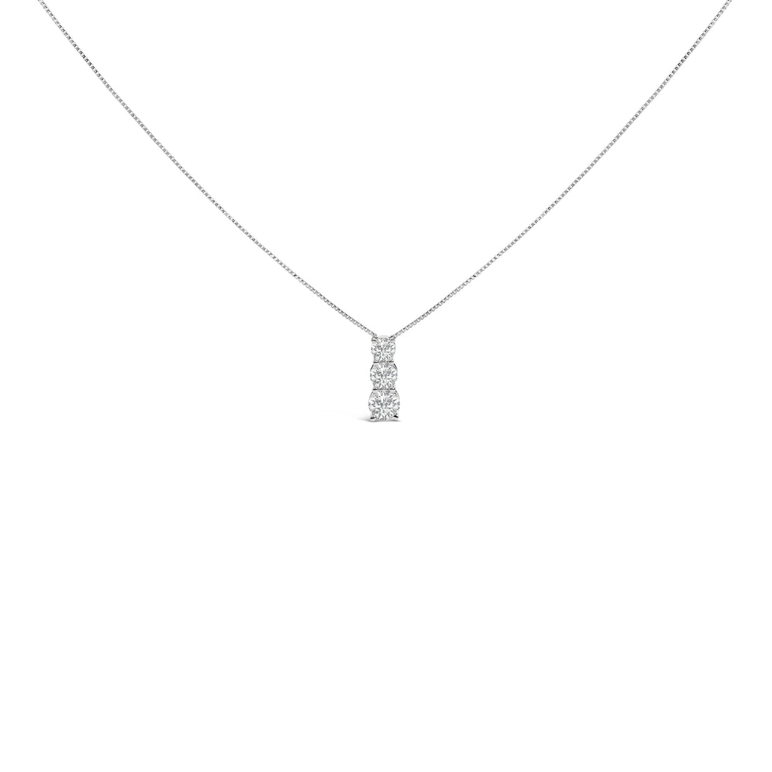 14K White Gold 1/2 Cttw Lab Grown Diamond Three Stone Pendant Necklace by Bids.com