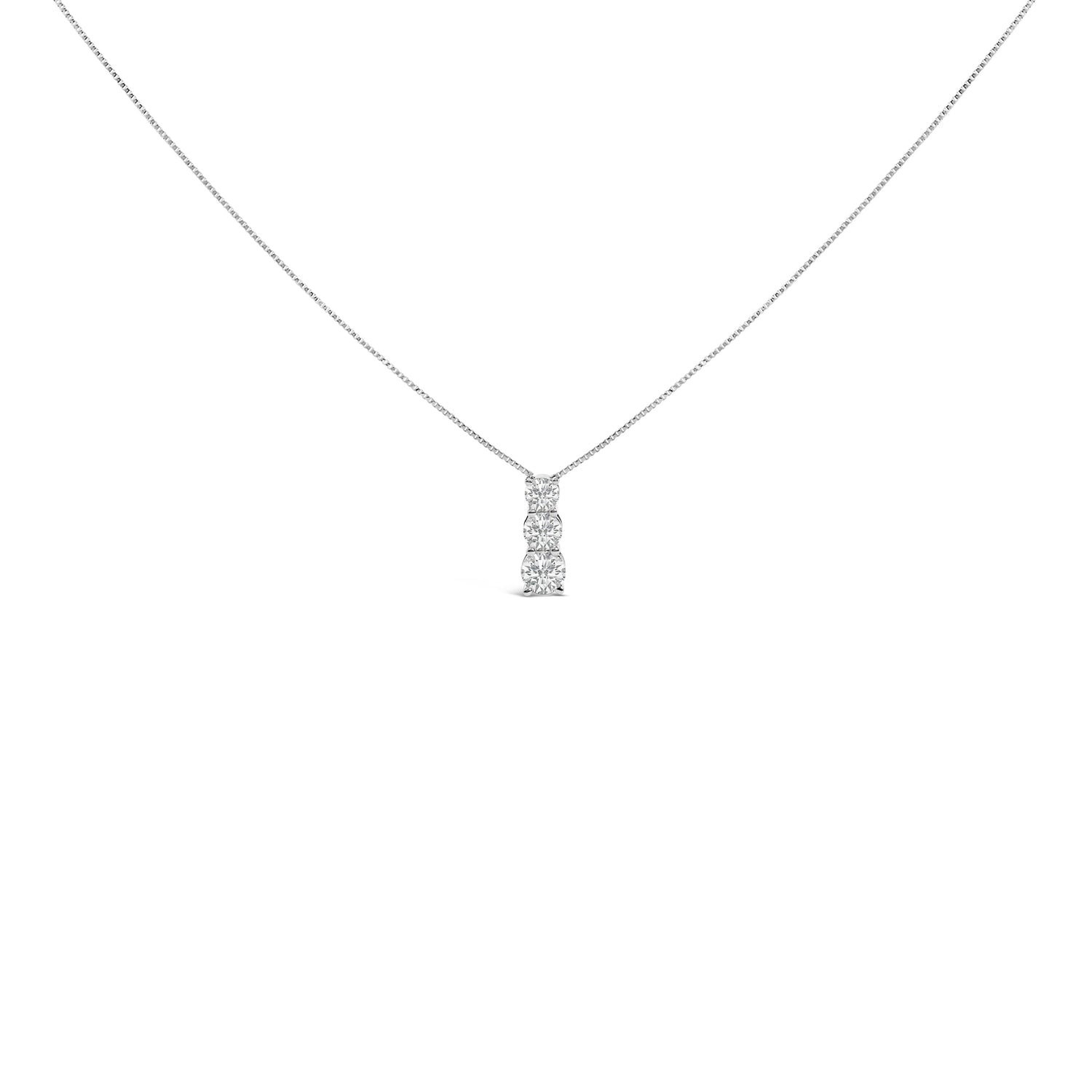 14K White Gold 1/2 Cttw Lab Grown Diamond Three Stone Pendant Necklace by Bids.com