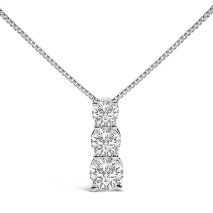 14K White Gold 1/2 Cttw Lab Grown Diamond Three Stone Pendant Necklace by Bids.com