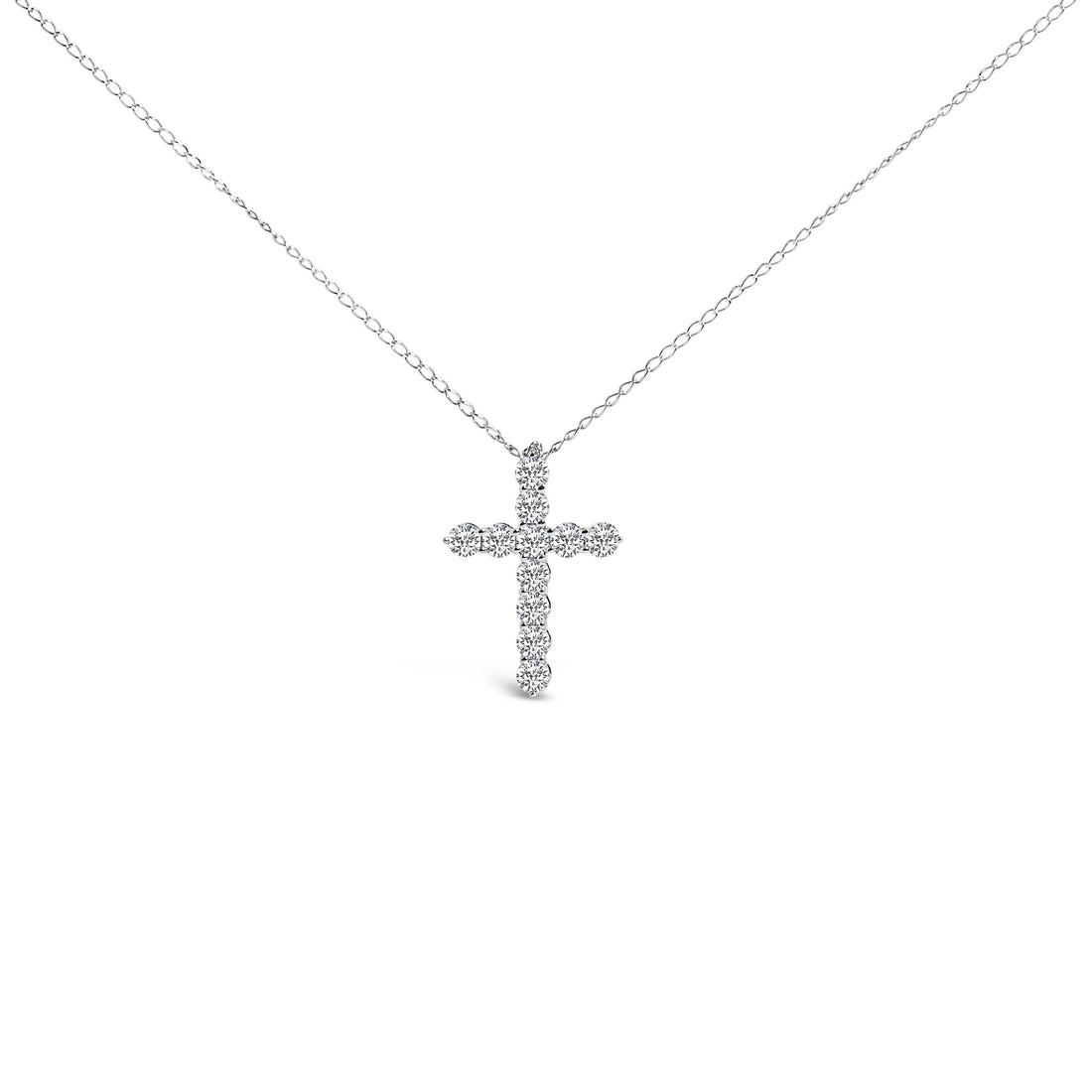14K White Gold 1/2 Cttw Lab Grown Diamond 11 Stone Cross Pendant Necklace by Bids.com