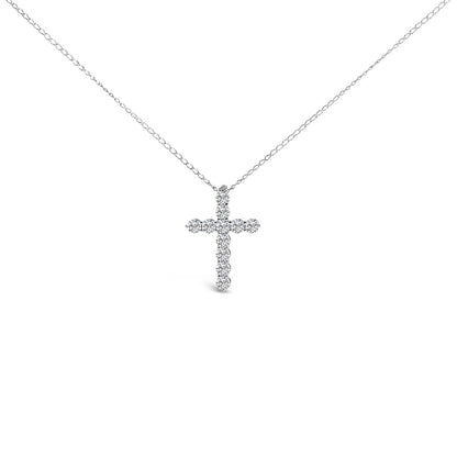 14K White Gold 1/2 Cttw Lab Grown Diamond 11 Stone Cross Pendant Necklace by Bids.com